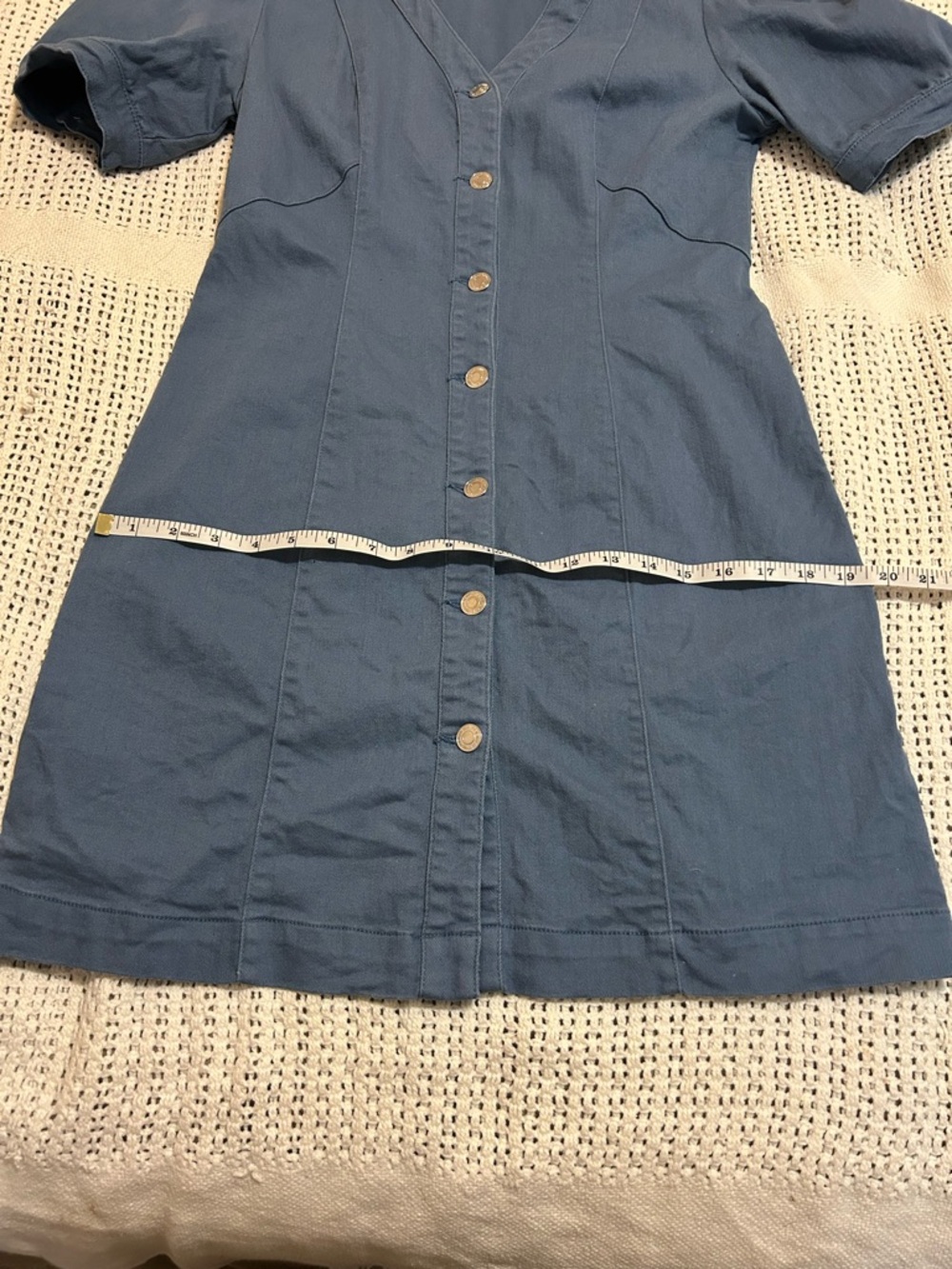 Vero Moda Puff Sleeve Button-Front Denim Blue Mini Dress Size M/L - Picture 6 of 11